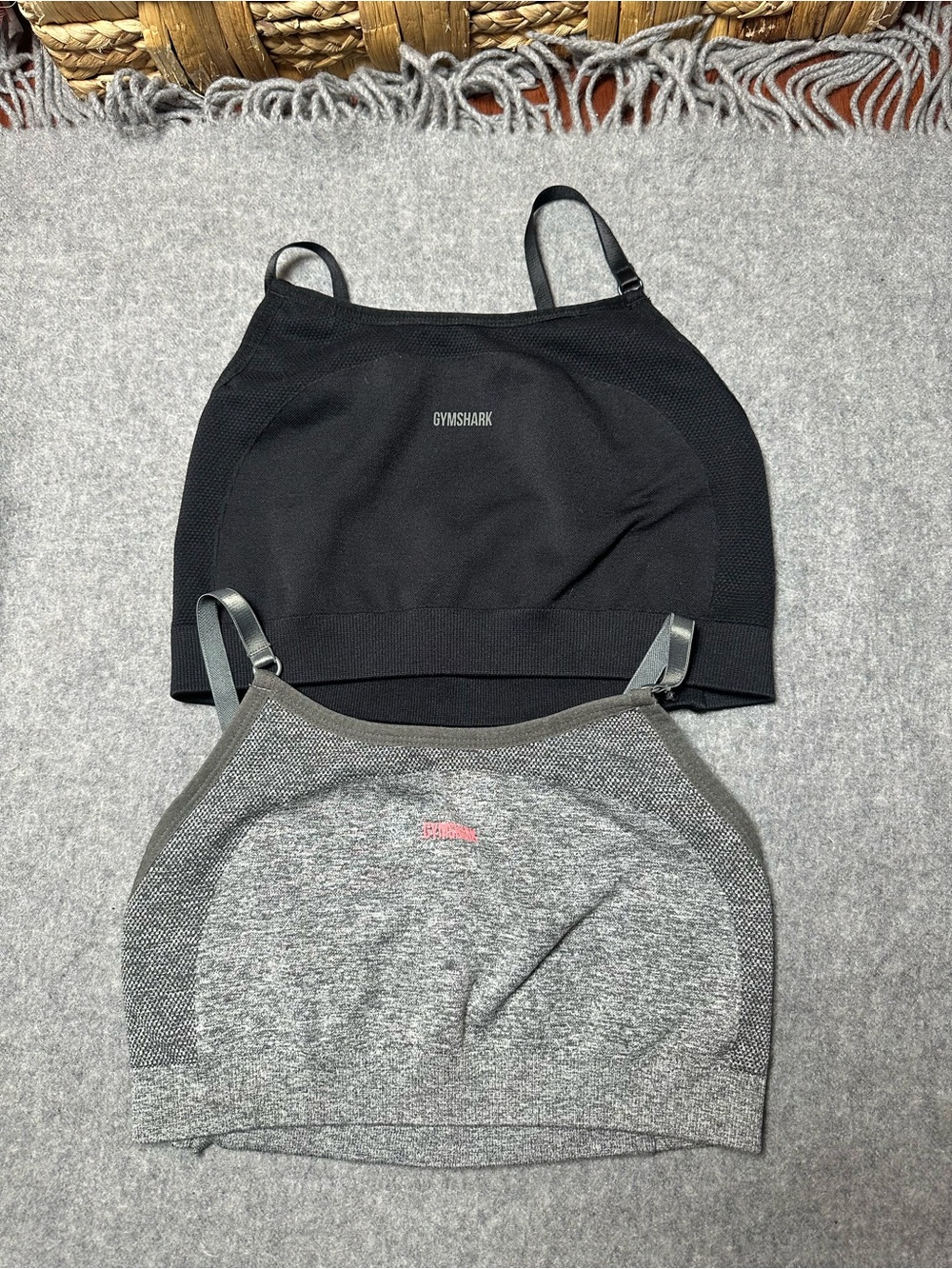 Gymshark flex strappy womens sports bra - Black & Heather Gray bundle size Small